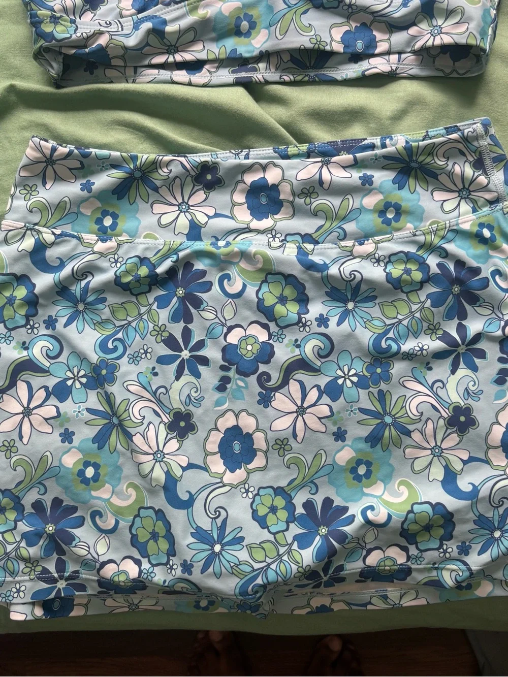Floral Blue Two-Piece Active Set - Crop Top & Skort